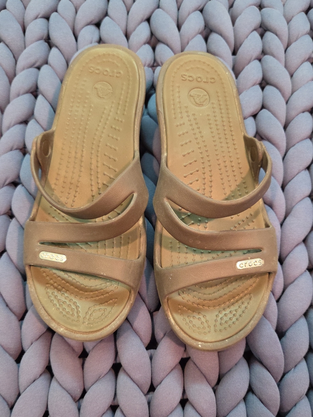 CROCS Women’s Brown Dual-Strap Slide Sandals